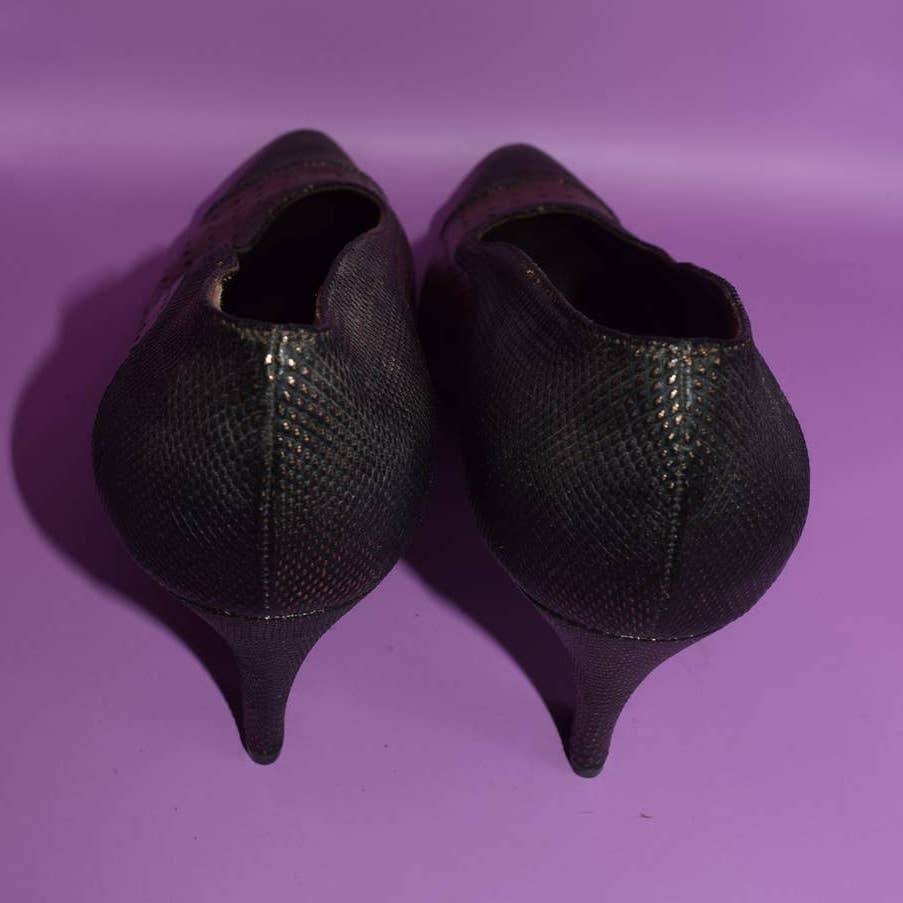 Petra Florence Leather Black Copper Souffle Construction Heels - 9 M