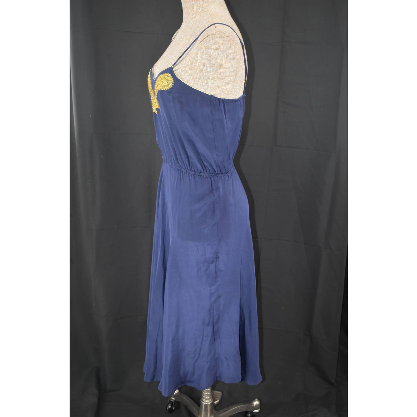 Barney's Co Op Beyond Vintage Blue Gold Metallic Dress - S