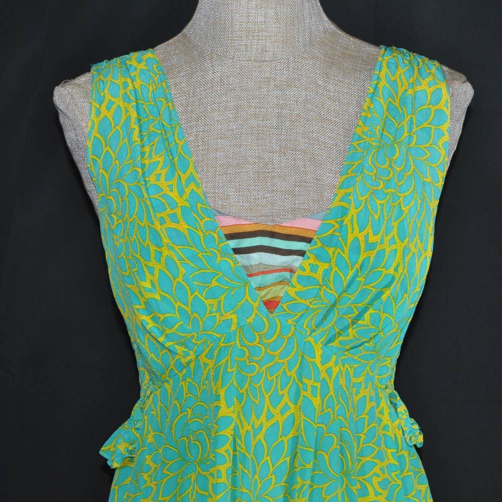 Nanette Lepore 100% Silk Teal and Yellow Floral Dress- 6