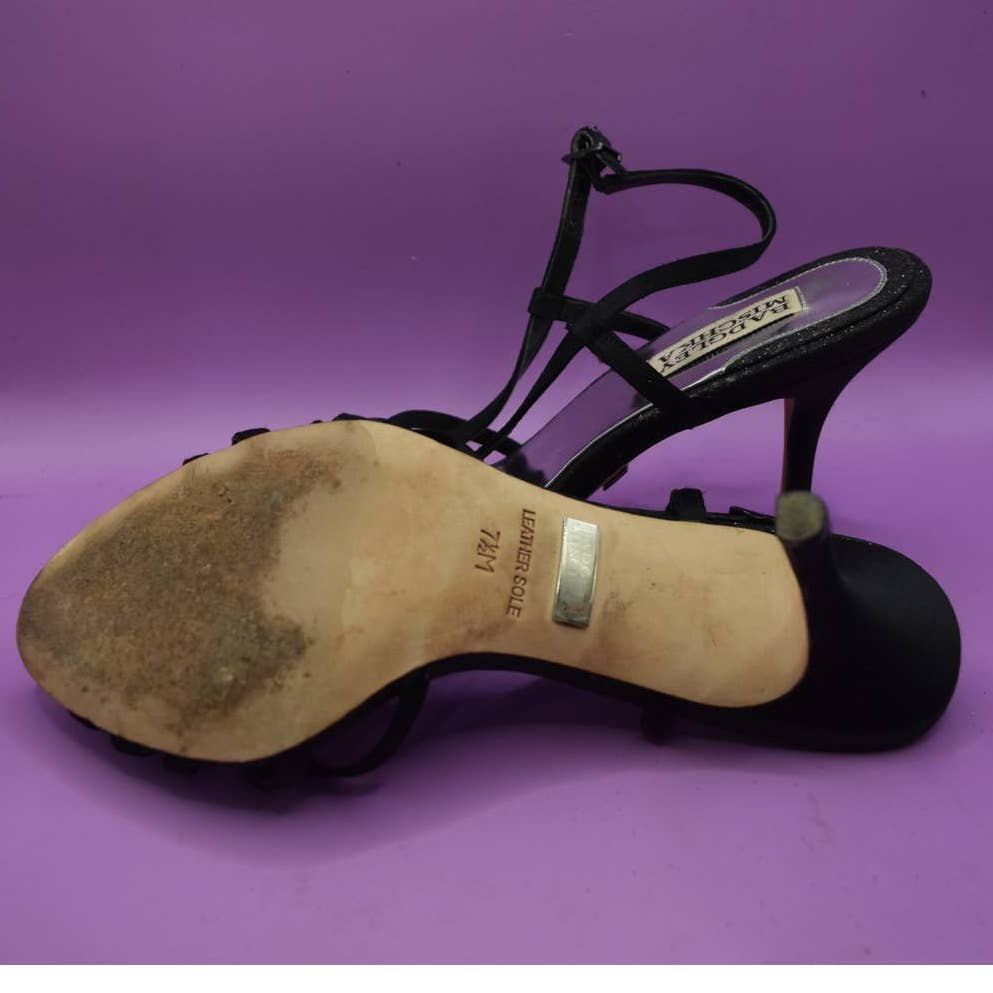 Badgley Mischka Black Leather Strappy Slingback Open Toe Shoes - 7.5