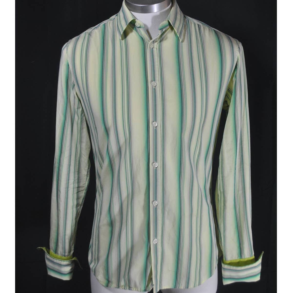 KENZO Green Striped Button Up Shirt- 15 1/4
