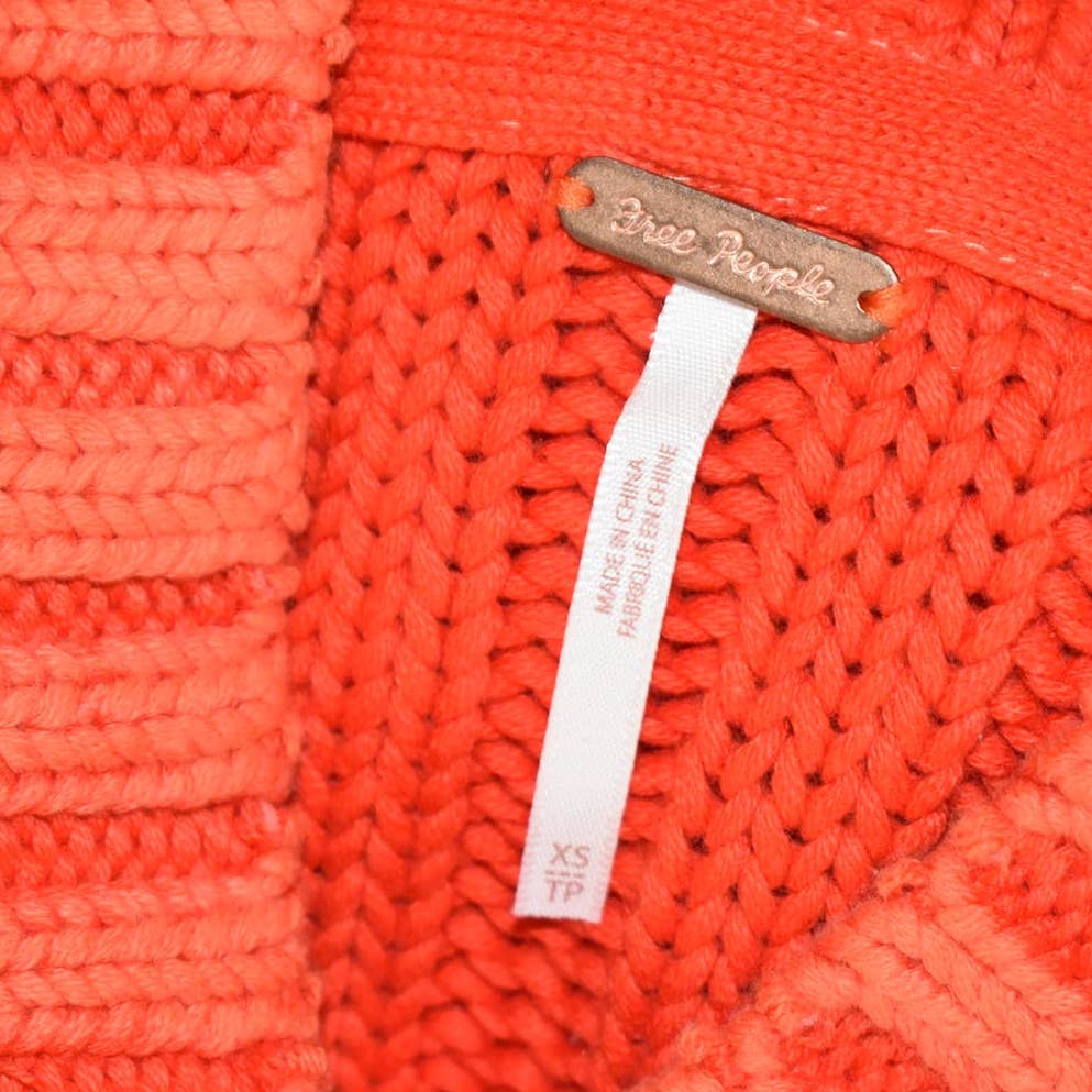 Free People Oversized Orange Mock Neck Wide Knit Sweater- XS