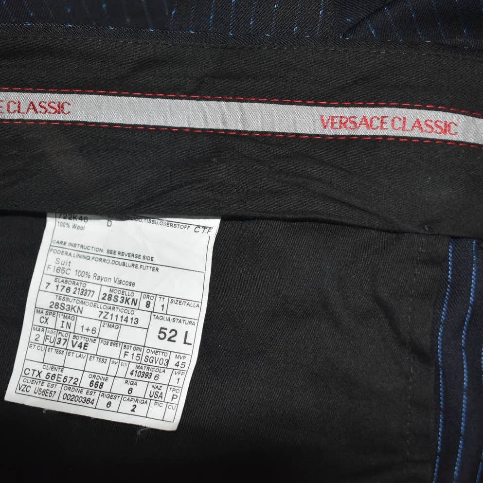Vintage Versace Blue Pinstripe Black Dress Pants- 52L