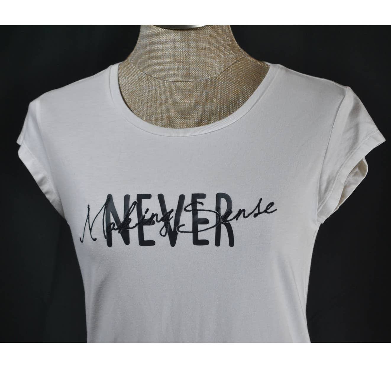 Izzue White Black "Never Making Sense" Cap Sleeve T-Shirt - XS