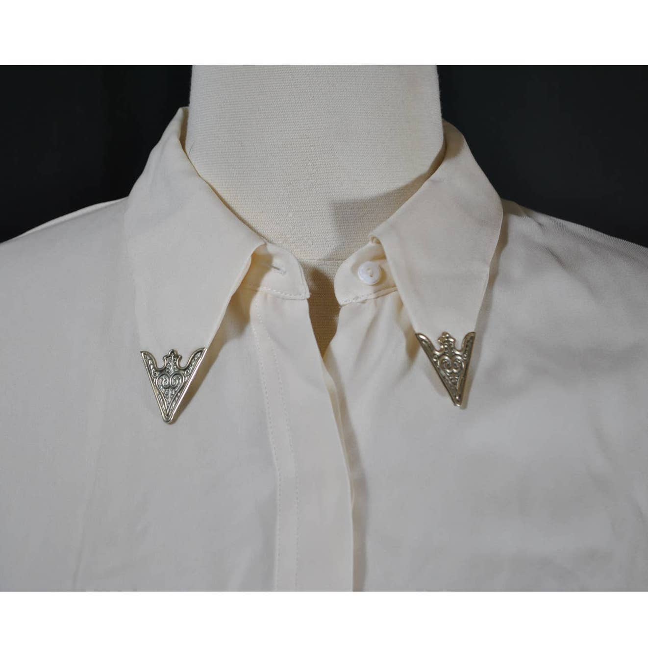 Zara 100% Silk Sheer Embellished Collar Button Up- S