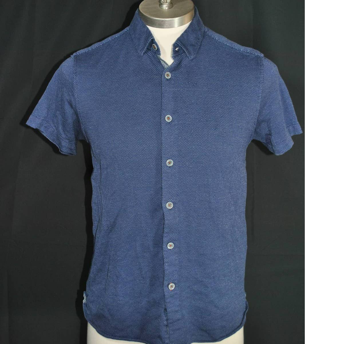 Ted Baker Blue Short Sleeve Micro Dot Button Up Shirt - 3 (Medium)