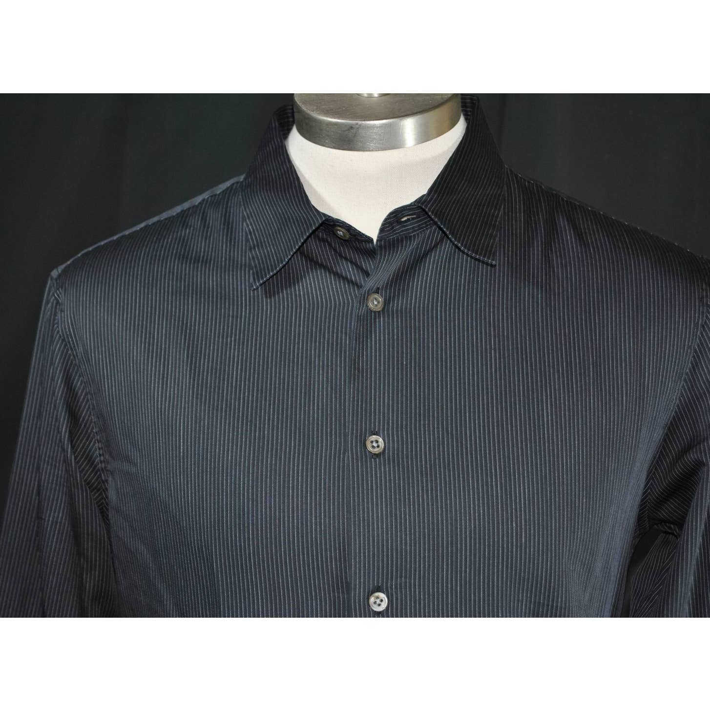 John Varvatos Black and White Pinstripe Button Up Shirt- L