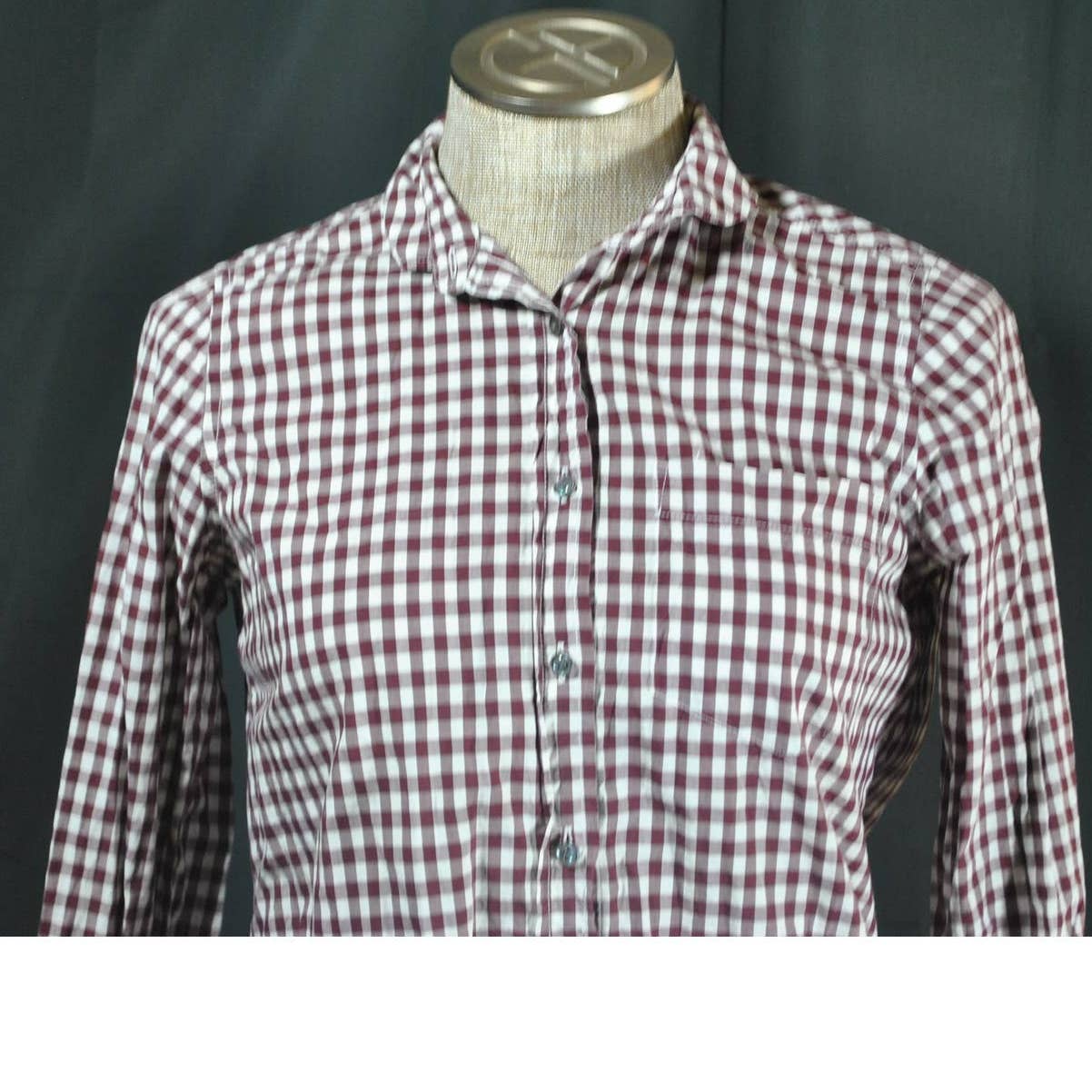 J.Crew Brown White Gingham Button Up Top - 2