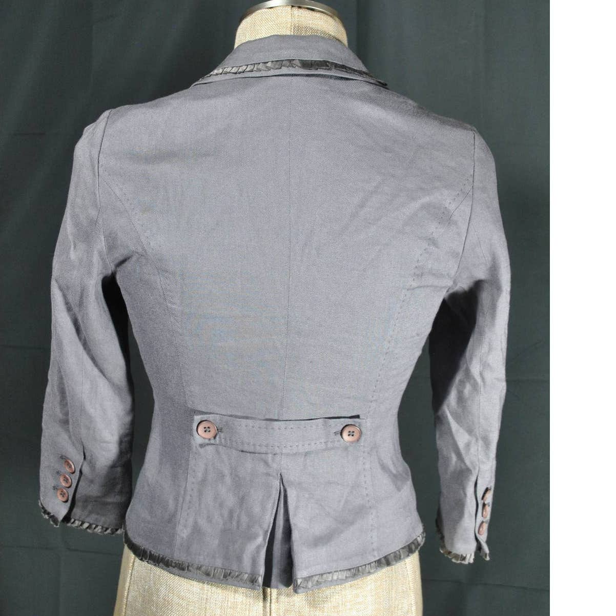 Rebecca Taylor Gray Cropped Silk Trimmed Jacket - 0