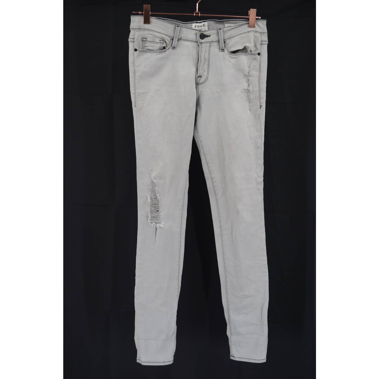 Frame Denim Le Skinny de Jeanne Grey Distressed Modal Jeans - 29