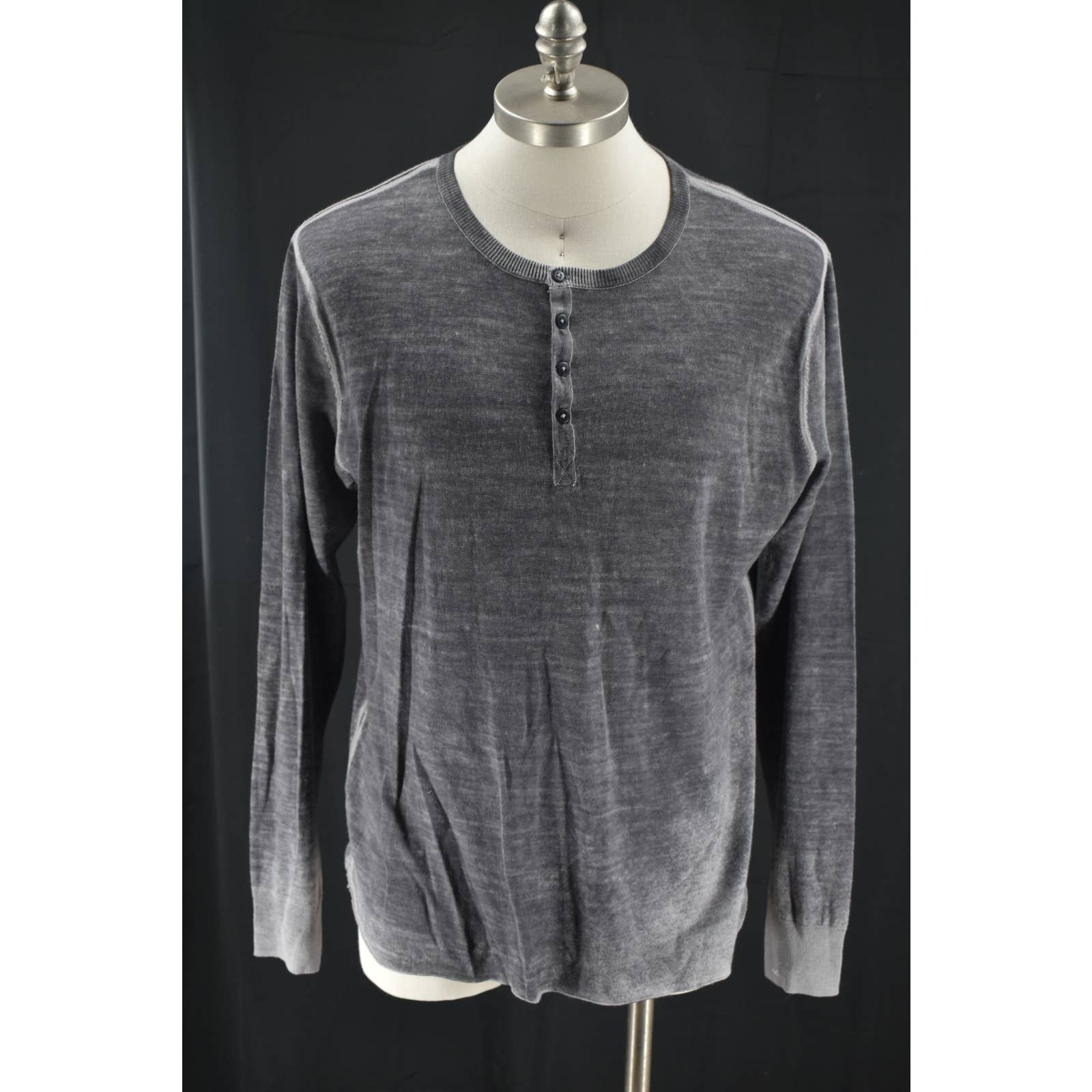 Gray Saks Fifth Avenue Grey Vintage Wash Wool Henley - XXL