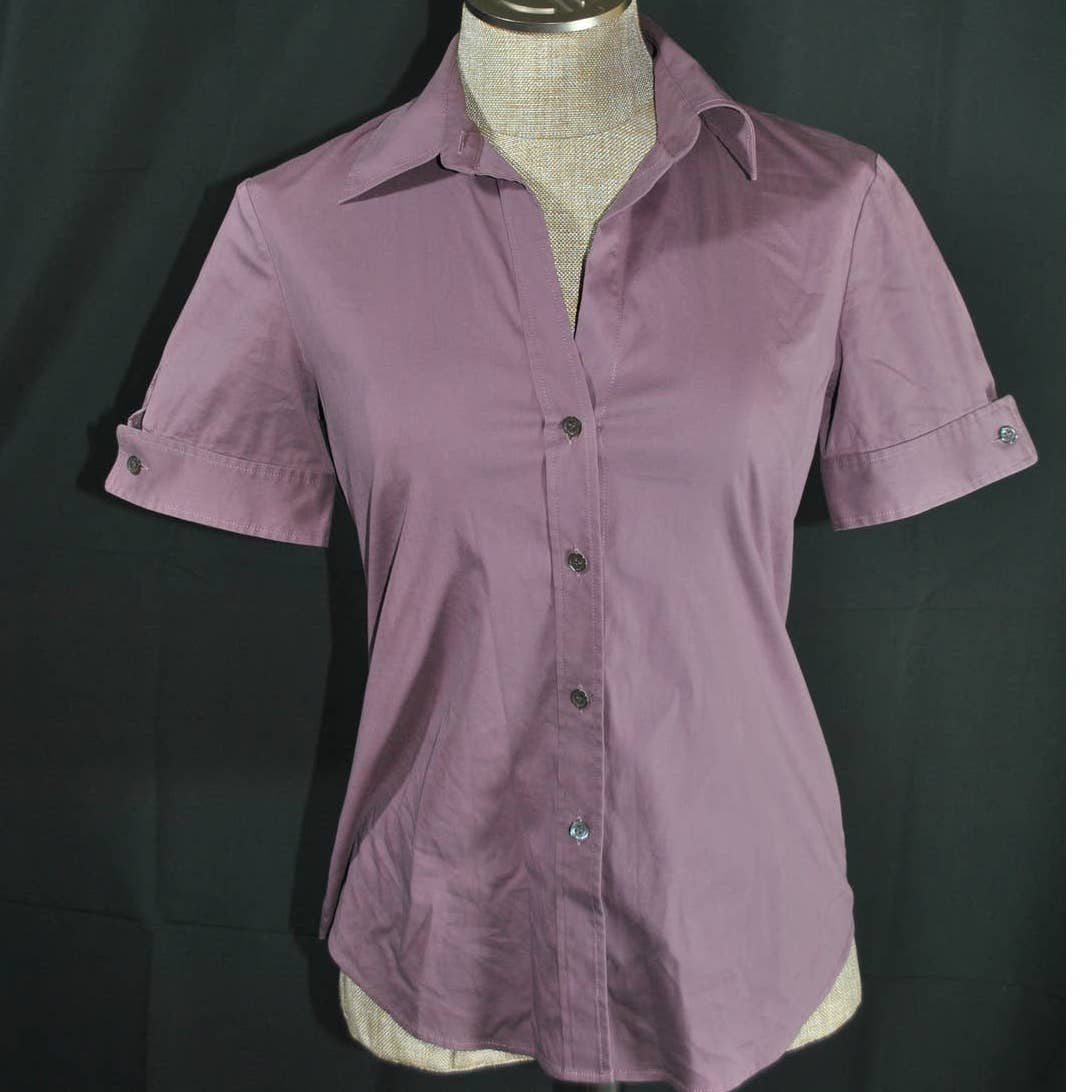 Theory Purple Button Up Short Sleeve Shirt- S