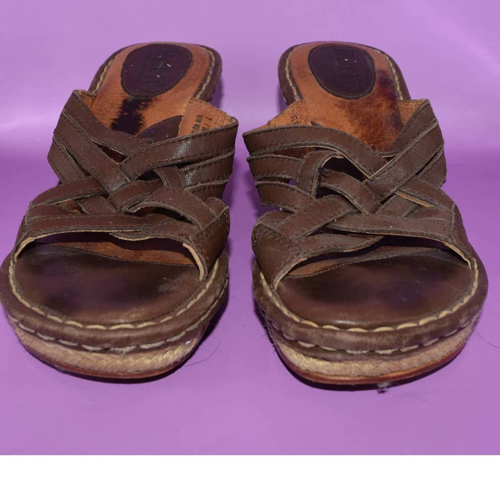 Born Dark Brown Strappy Wedge Sandal - 7