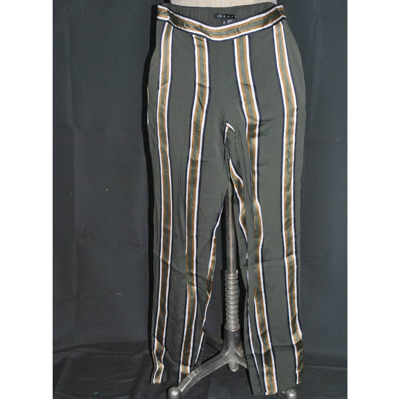Theory Green Copper White Striped Pants - S
