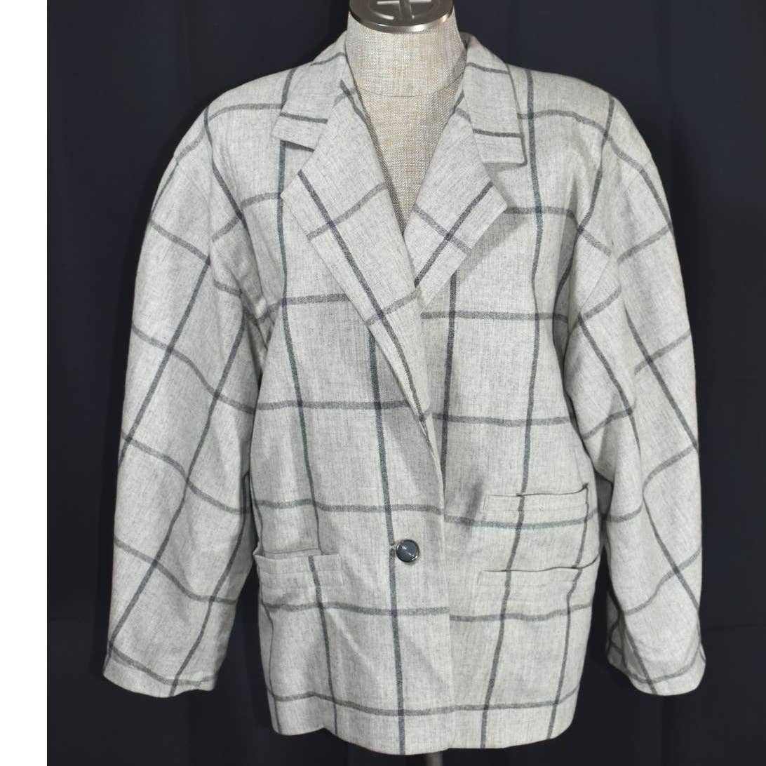 Vintage Fontana Grey Wool Cashmere 80's 3/4 Sleeve Blazer - 42 / 12