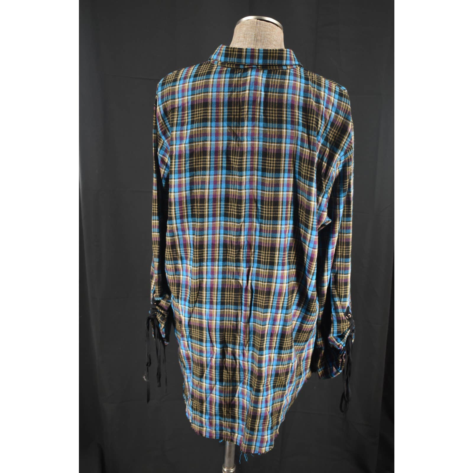 Savage X Fenty Blue Brown Plaid Button Up Flannel Dress - XL