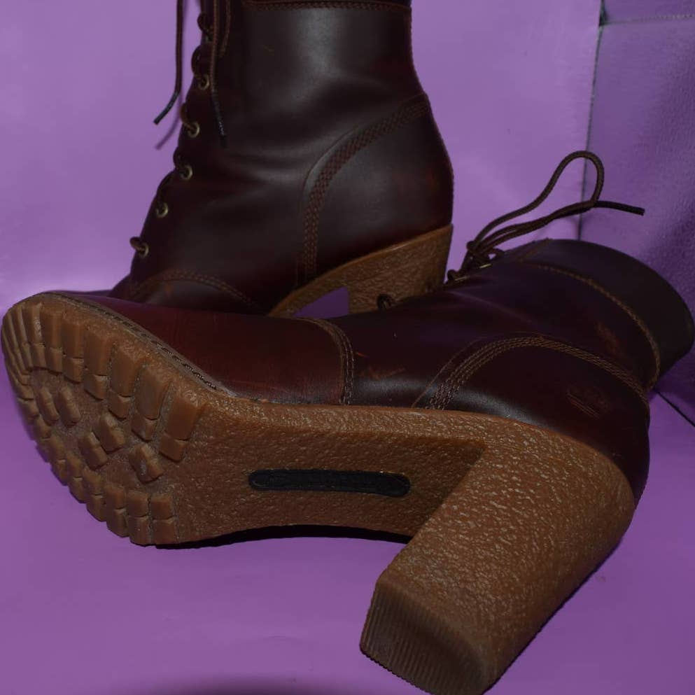 Timberland Brown Chunky Heeled Lug Sole Ankle Boots - 8
