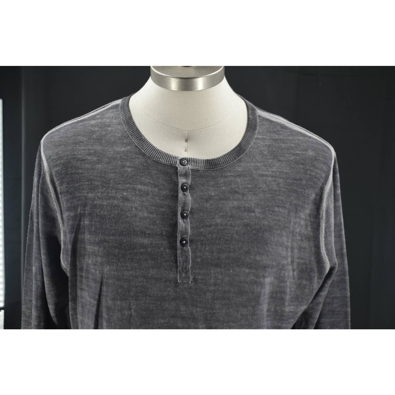 Gray Saks Fifth Avenue Grey Vintage Wash Wool Henley - XXL
