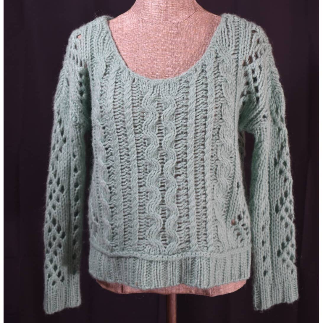 Free People Wide Knit Wide Neck Teal Sweater- M