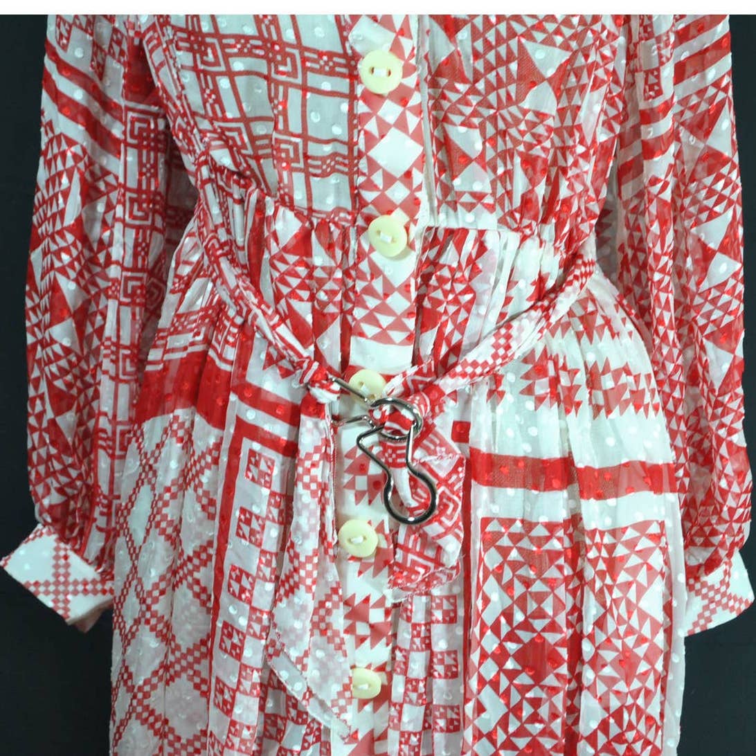 NWOT Fendi Red White Geometric Silk Maxi Dress - 4