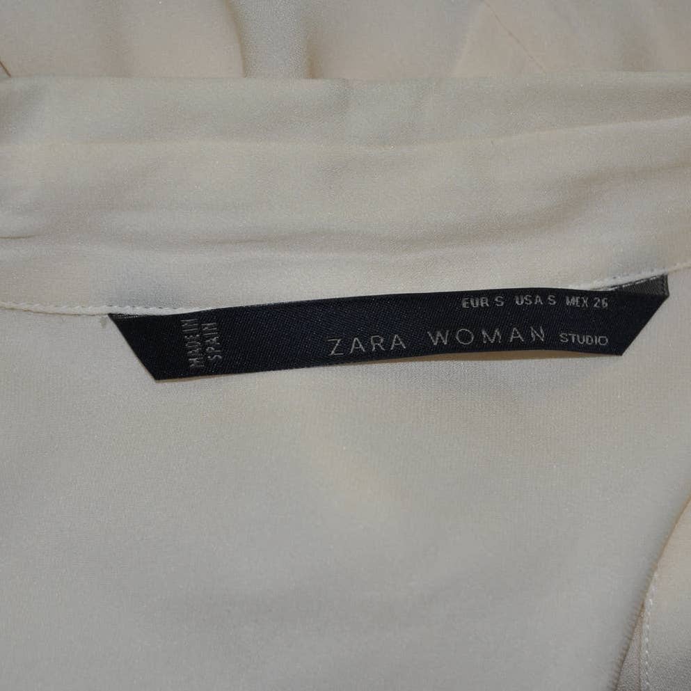 Zara 100% Silk Sheer Embellished Collar Button Up- S