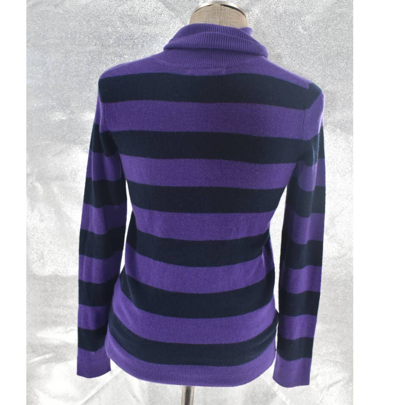 Cashmere by Bloomingdales Black Purple Turtle Neck Wide Stripe Sweater - S