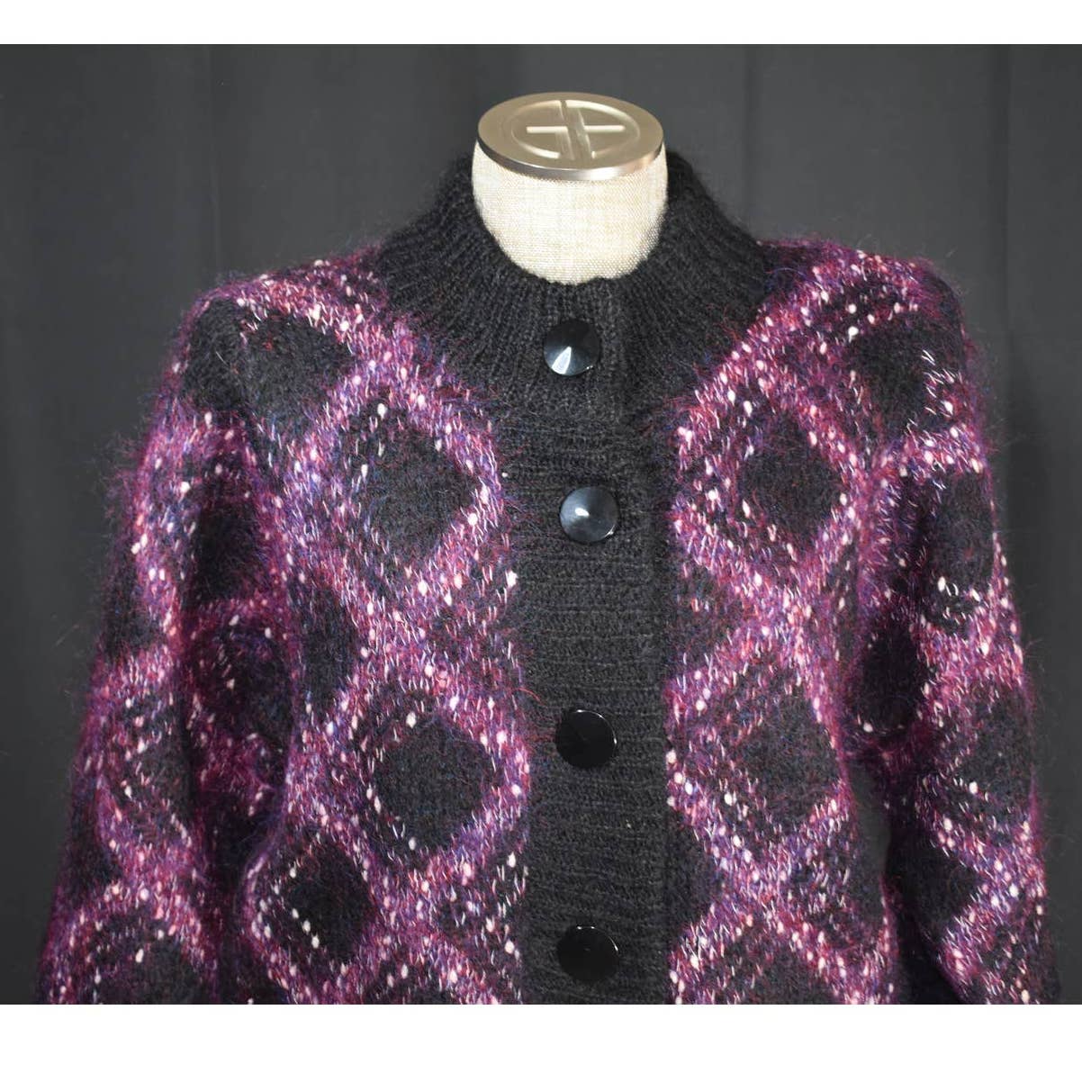 Vintage Rinomata Japanese Mohair Black Purple Cardigan Sweater - M