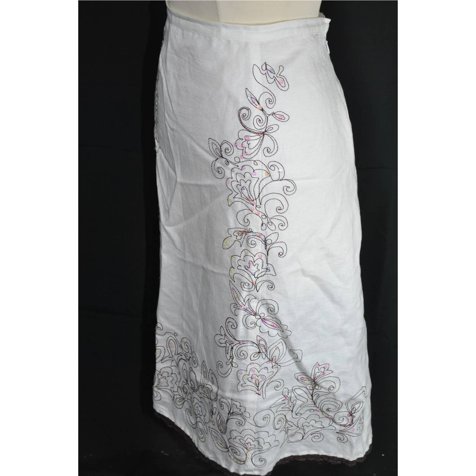 Bob Mackie White Linen Sequins Skirt - 14