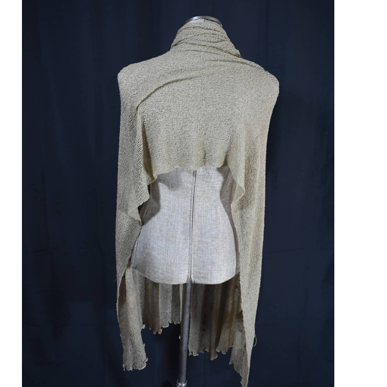 Vintage Taupe Knit Scallop Edge Scarf Wrap
