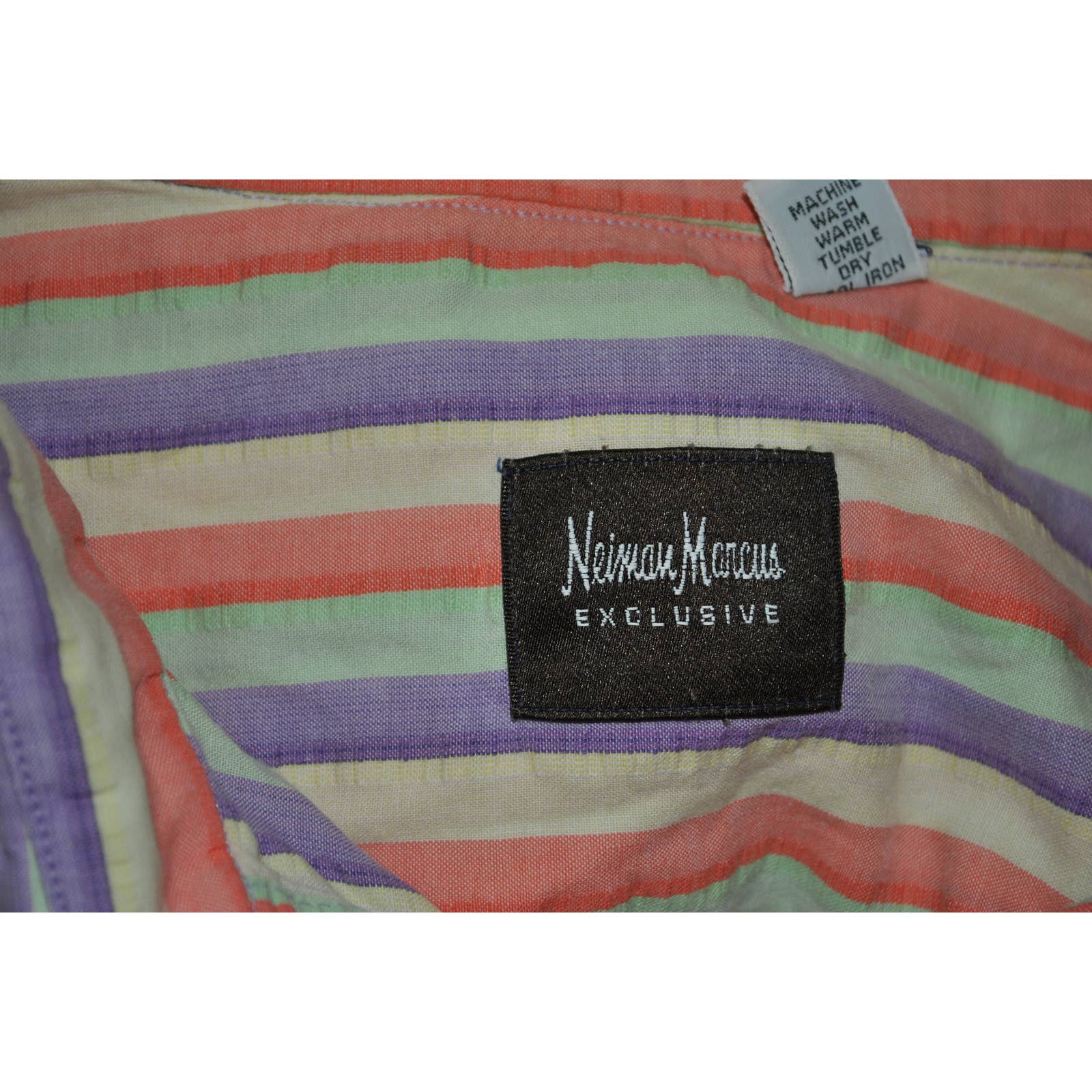 Neiman Marcus Striped Purple Yellow Pink Green Button Up Shirt - S