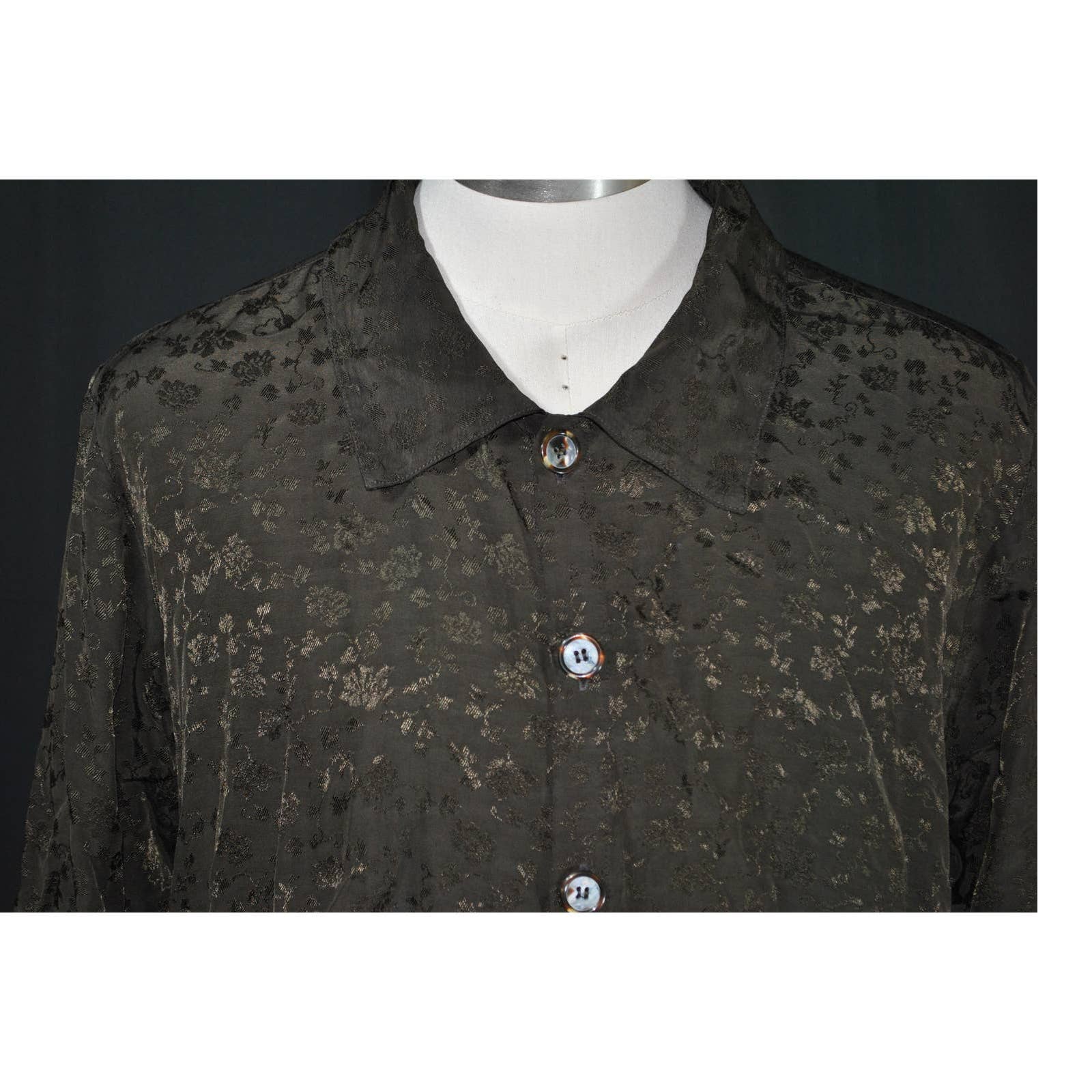CP Shades  Black Tunic Button Up Hand Dyed Floral Top - L