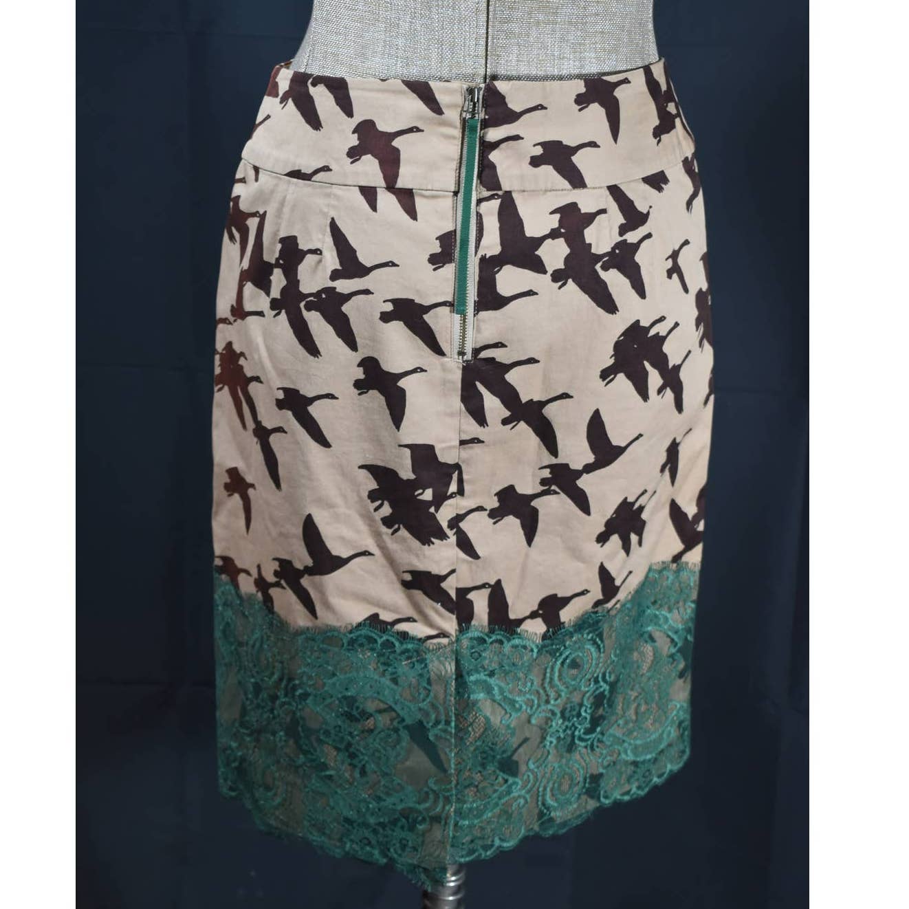 Anthropologie Leifsdottir Tan Brown Green Geese Skirt - 4