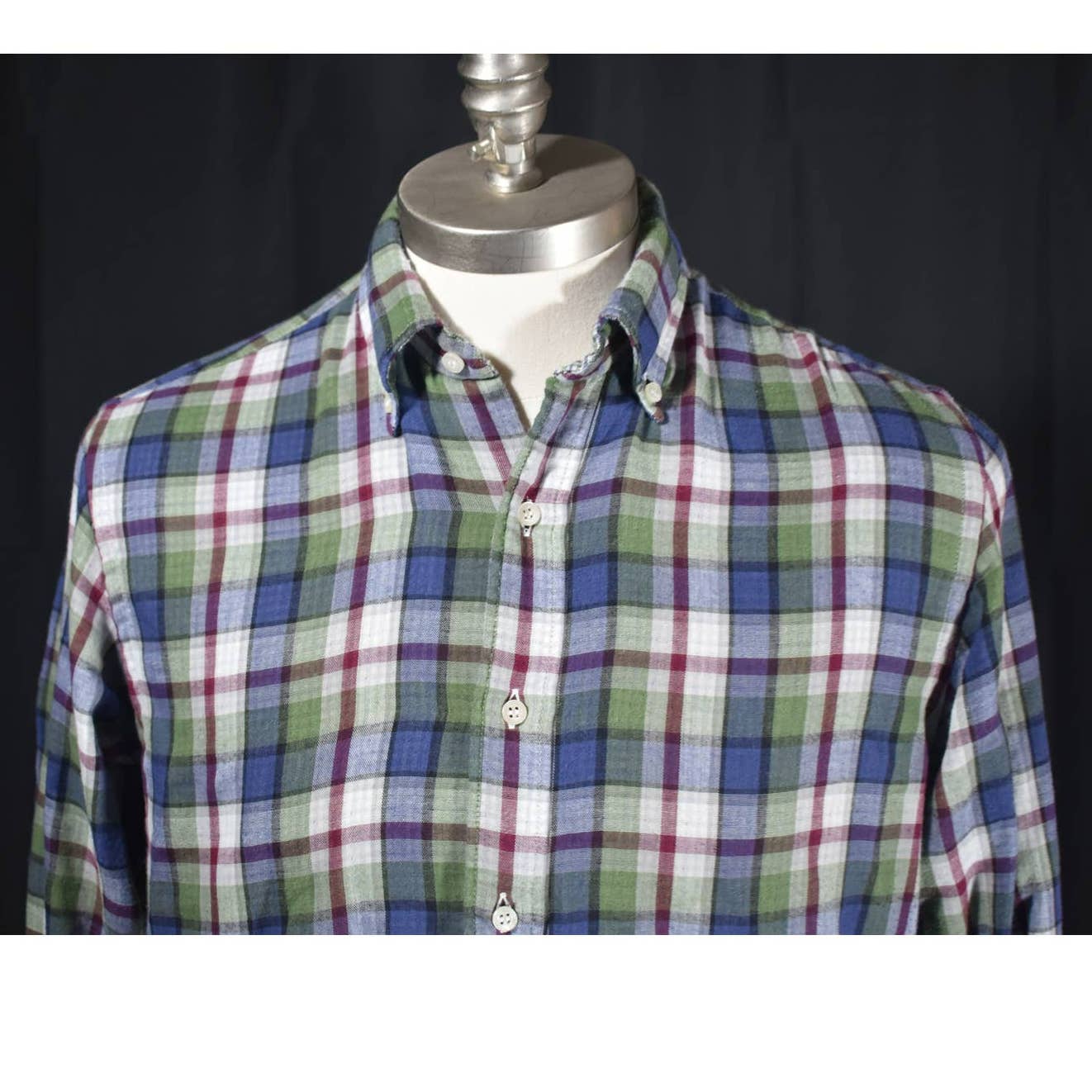 Barney's New York Green Blue Red Plaid Flannel Button Up Shirt - S