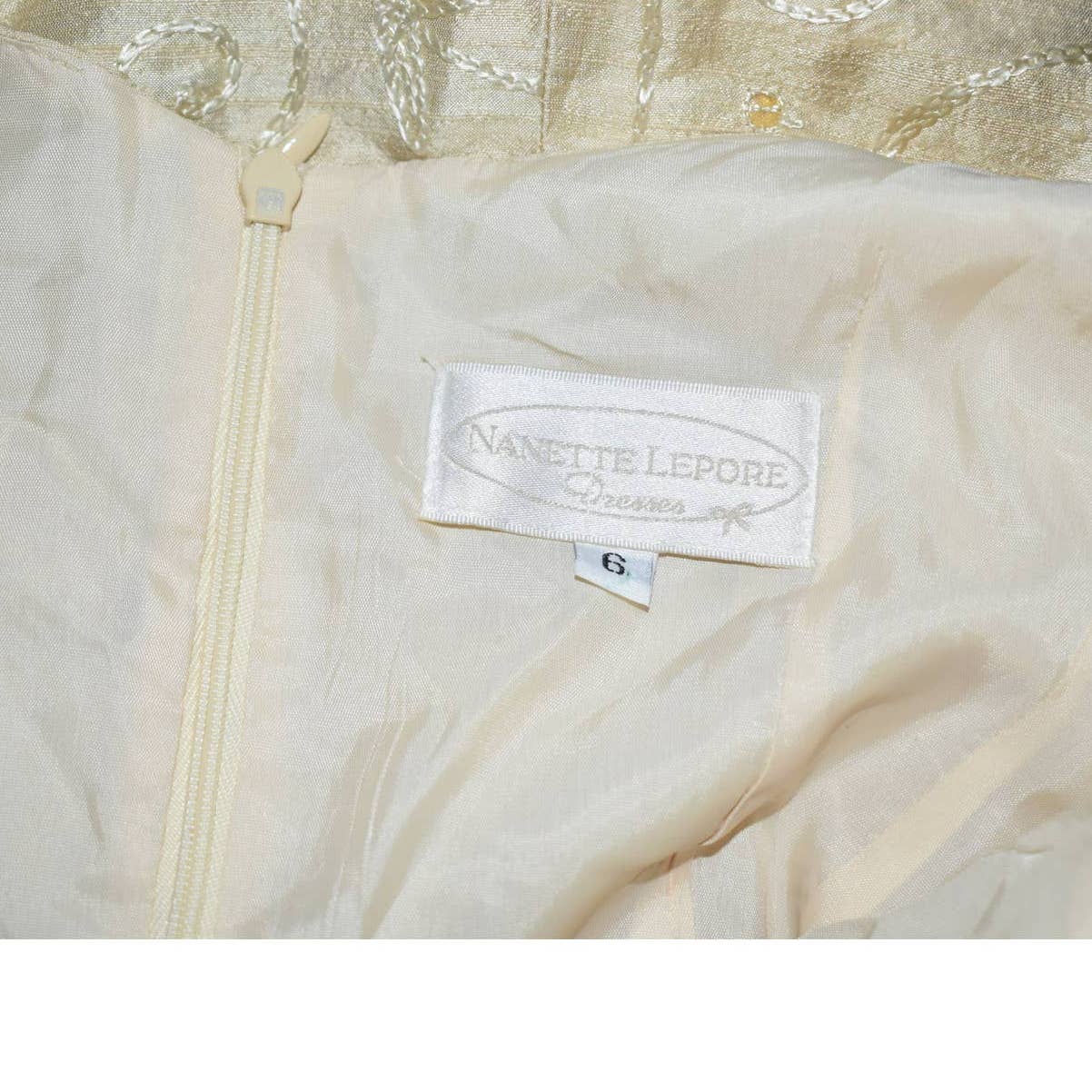 Nanette Lepore Silk Pale Gold Floral A- Line Dress - 6