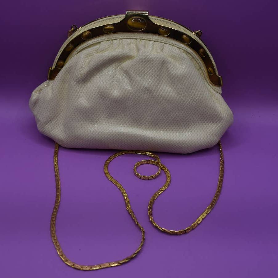 Vintage Finesse La Model Ivory Snakeskin Clutch Crossbody Handbag