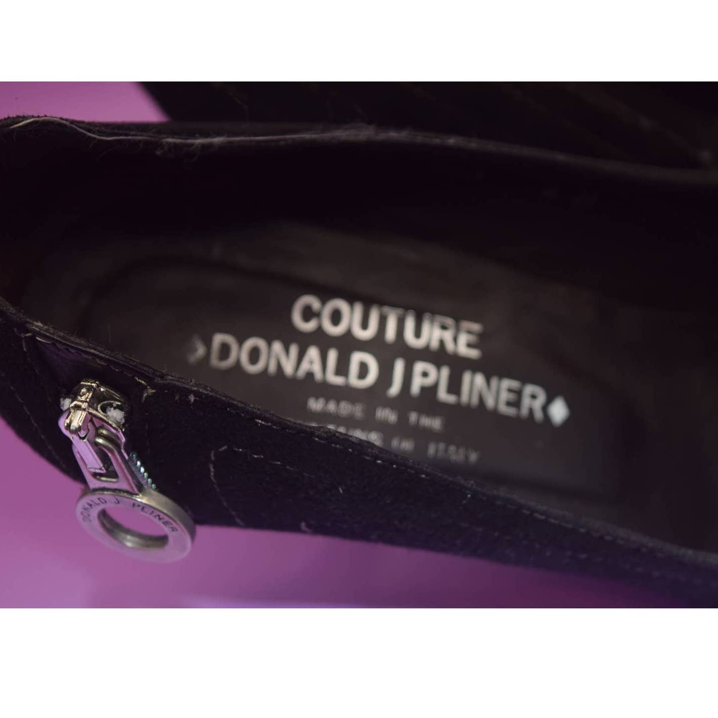 Couture Donald Pliner Della Black Suede Leather Zippered Heel - 8 M
