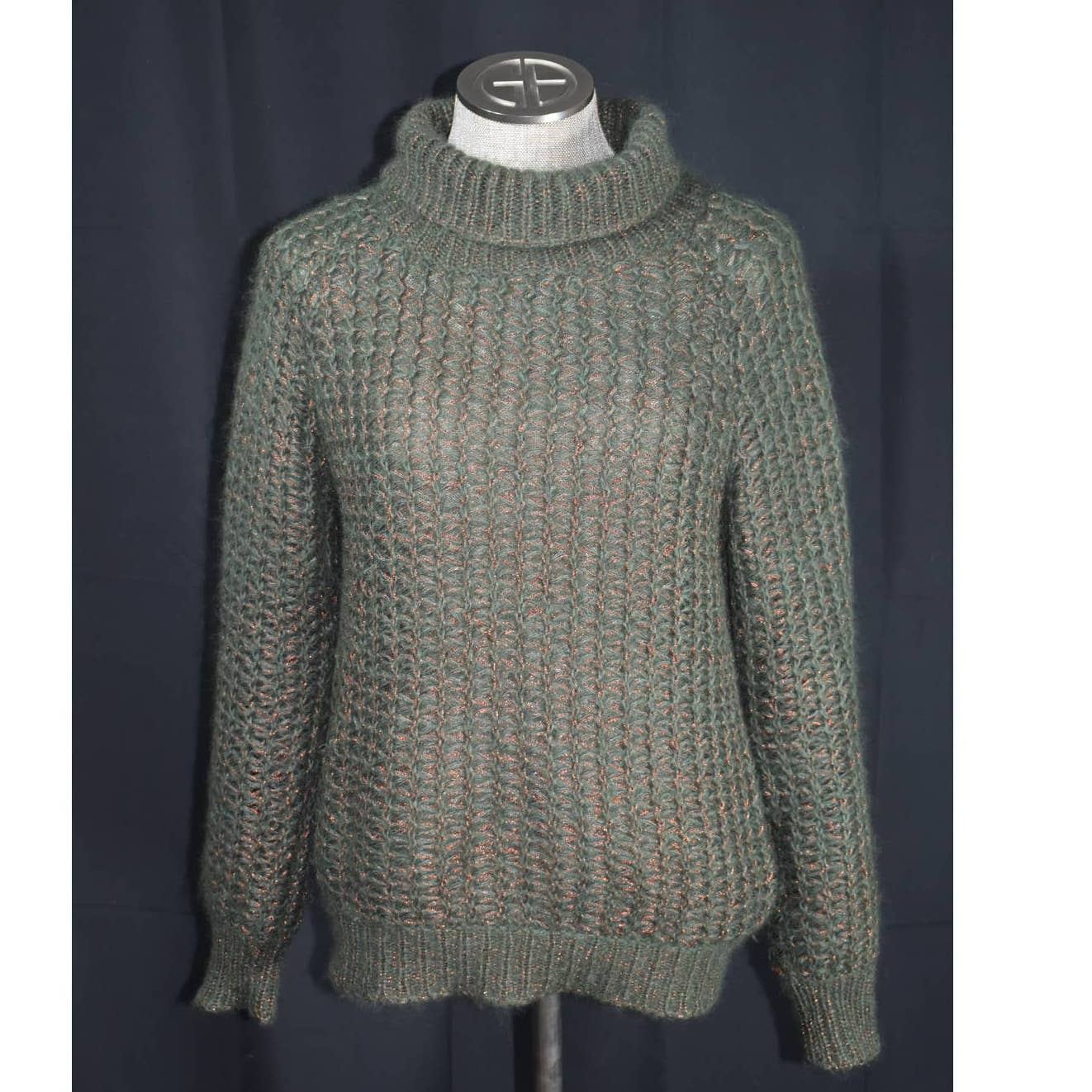 Vintage Theodore Turtleneck Green and Copper Knit Sweater - 42 / Medium
