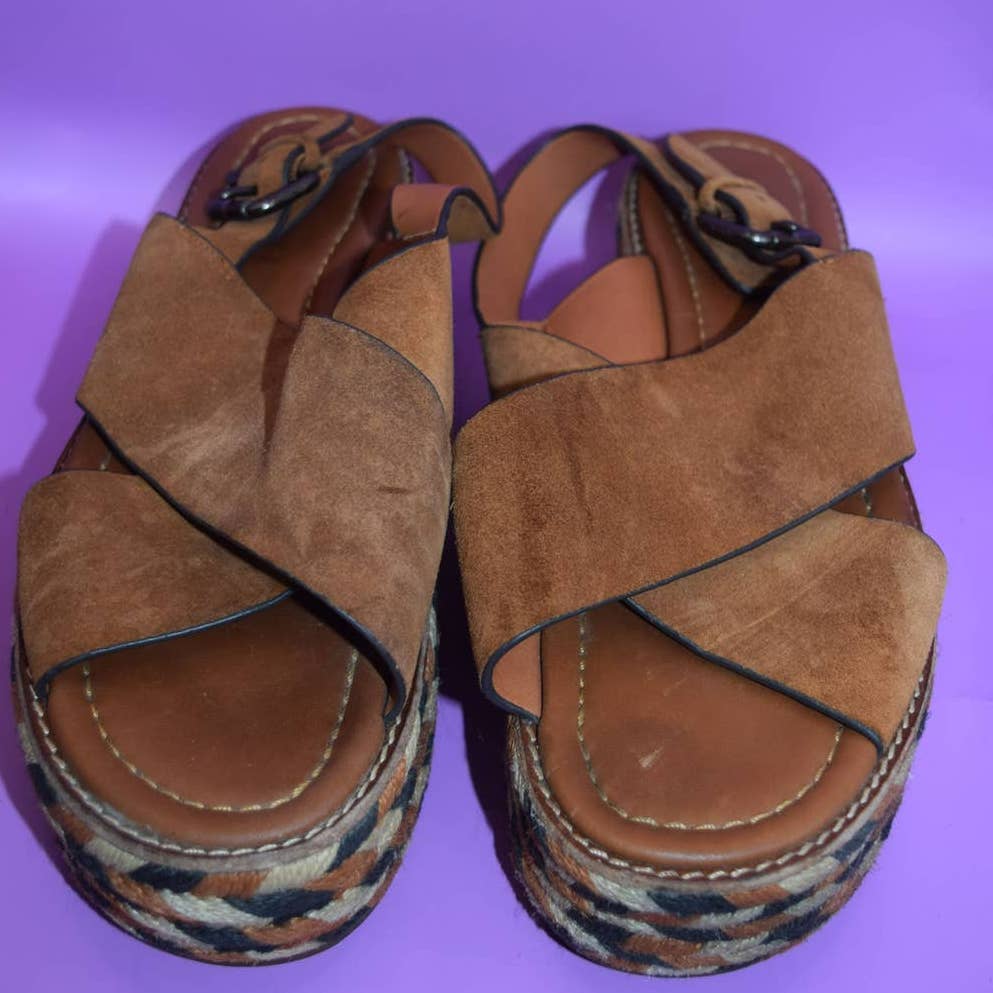 Coach Platform Brown Leather Suede Strappy Sandal - 9.5 B