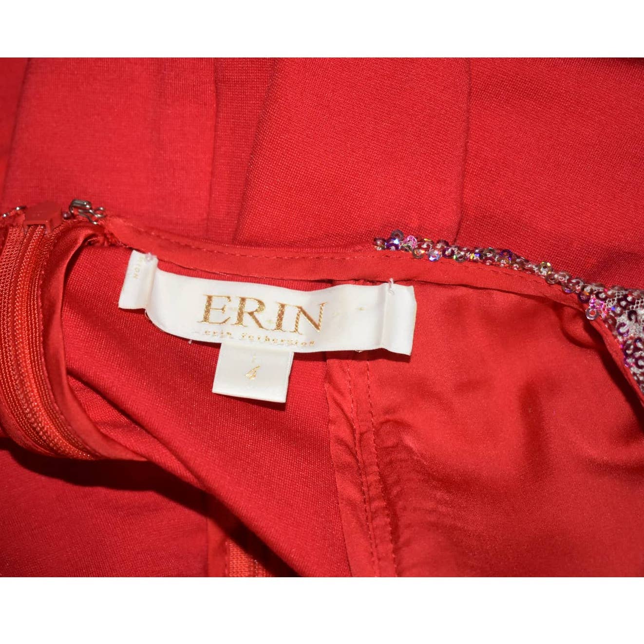 Erin By Erin Fetherston Red Cap Sleeve Metallic A-Line Dress - 4
