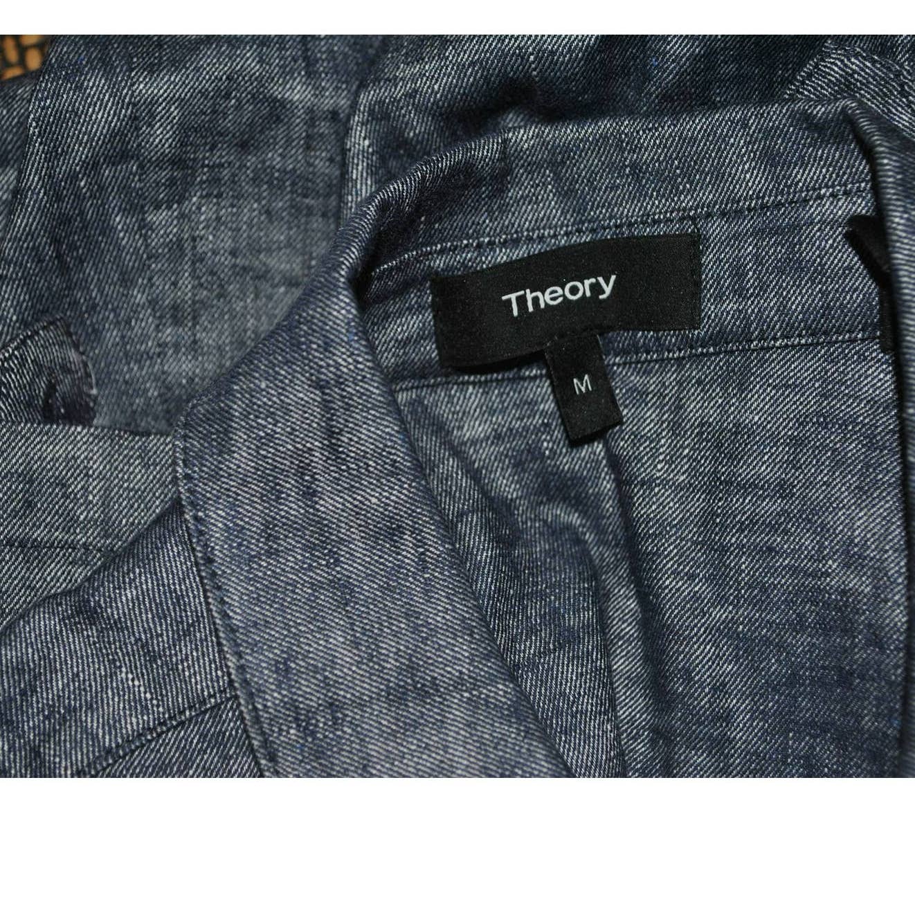 Theory Chambray Blue Short Sleeve Button Up Top -M