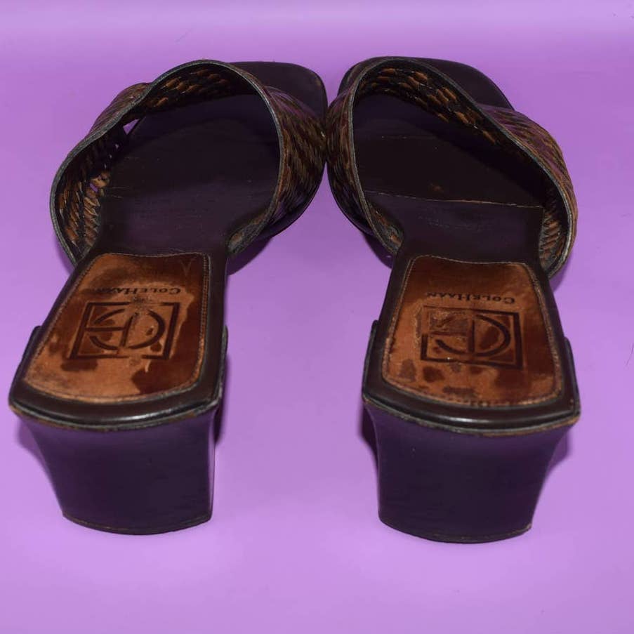 Cole Haan Brown Leather Cross Hatched Sandals - 8.5