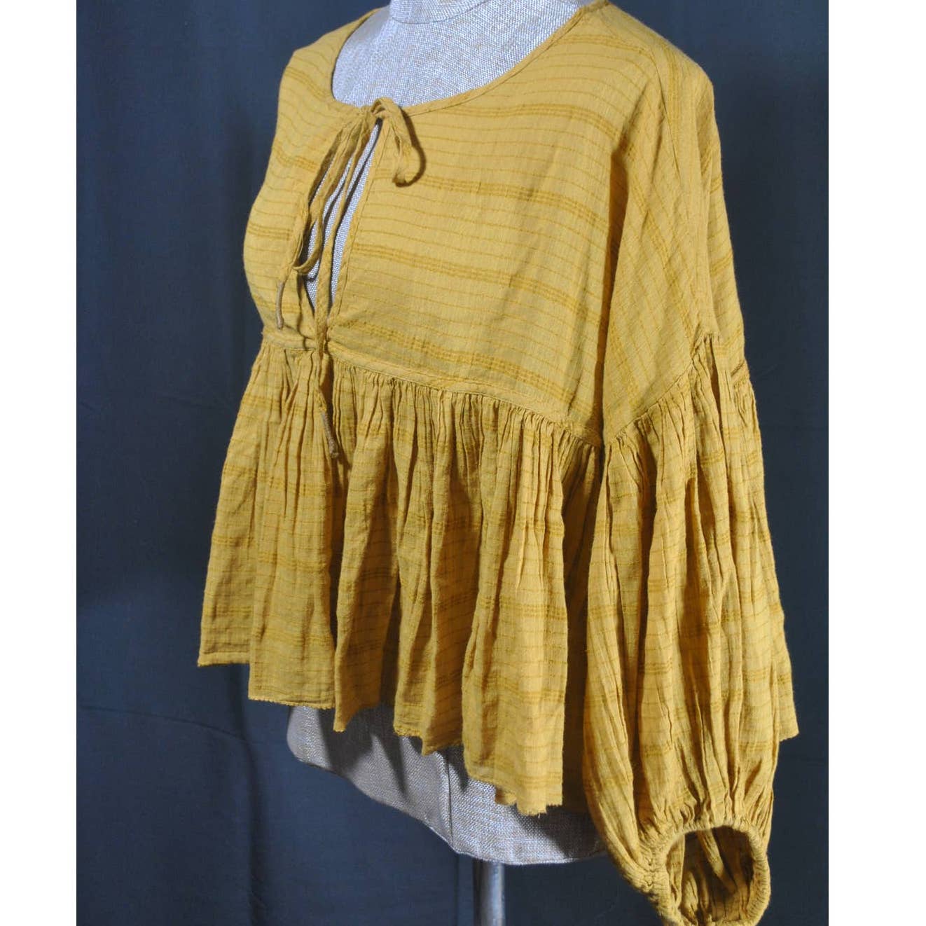 Free People Yellow Wide Cropped Flare Keyhole Top- S