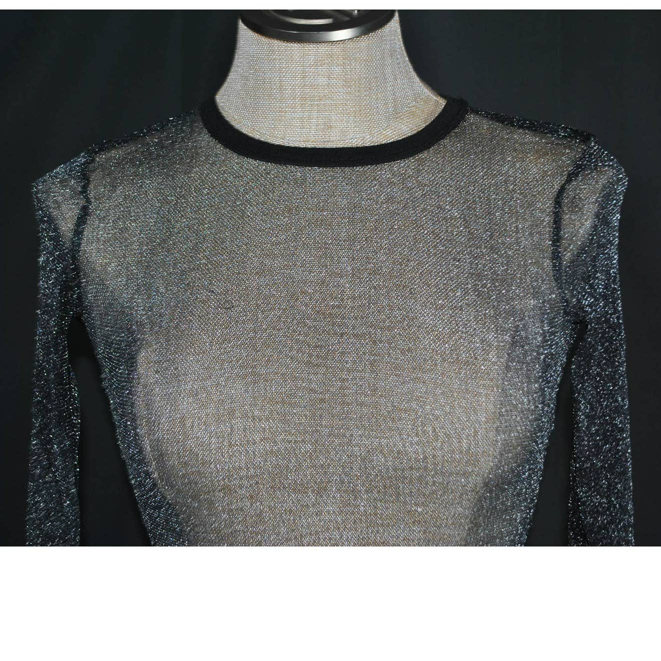 Out From Under Sheer Stretch Black Metallic  Long Sleeve Top - XS