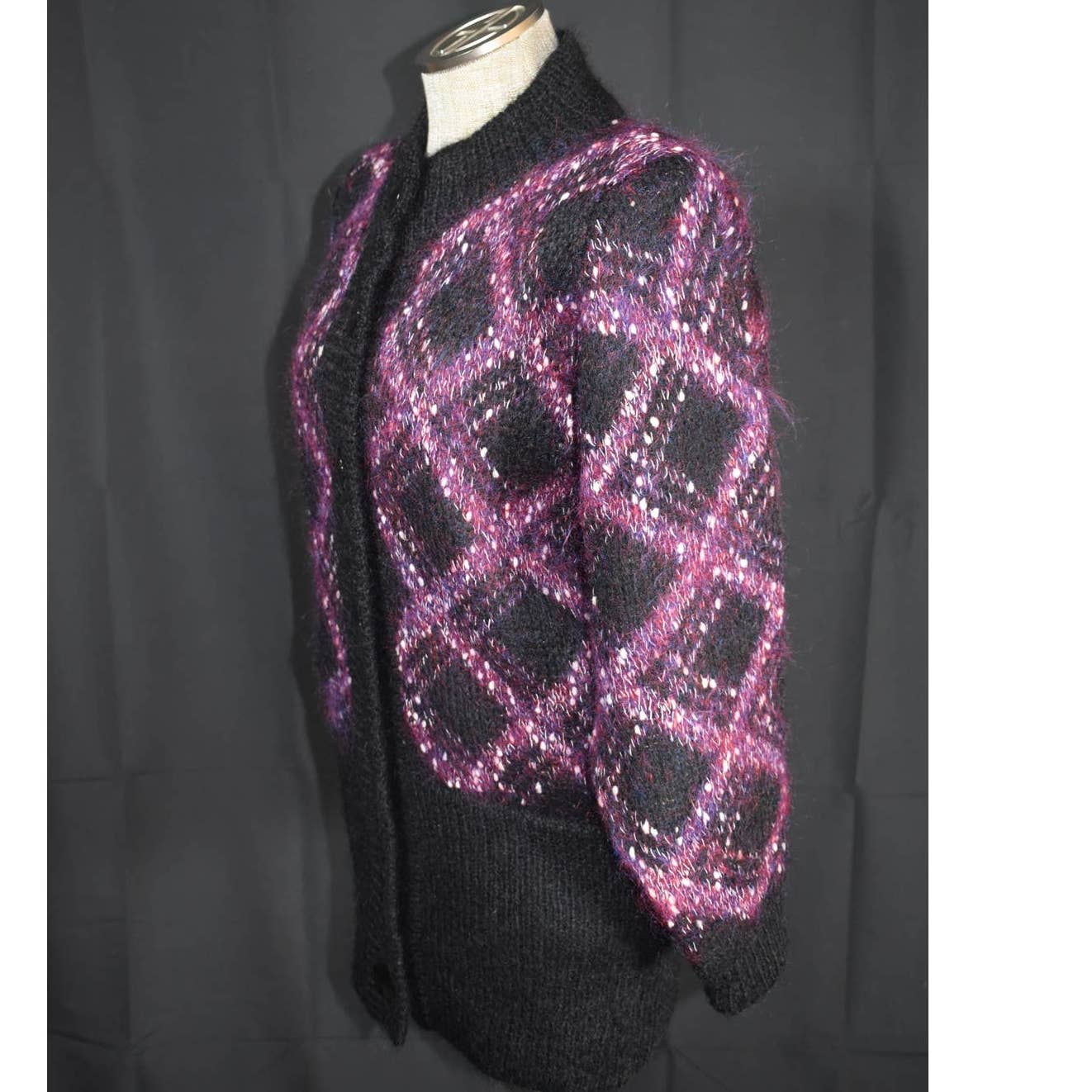 Vintage Rinomata Japanese Mohair Black Purple Cardigan Sweater - M