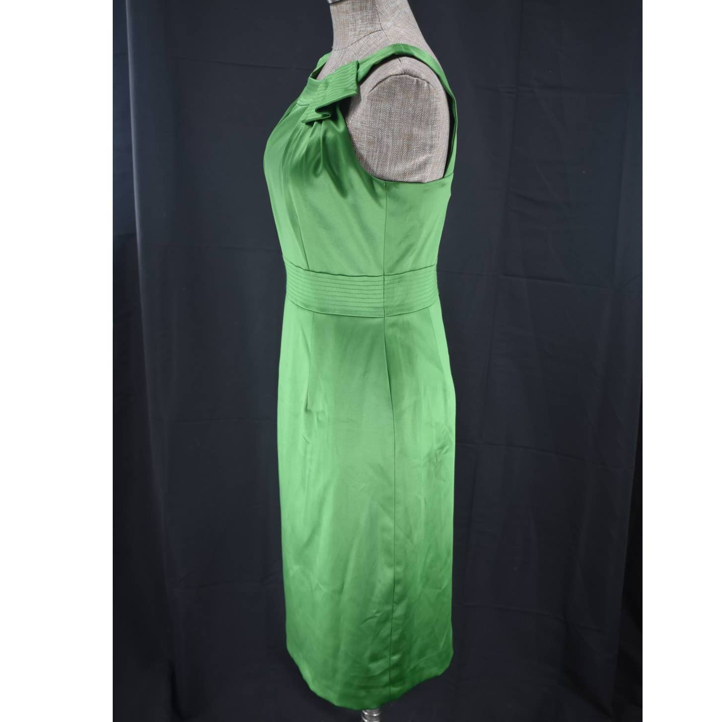David Meister Green Satin A-Line Dress - 4