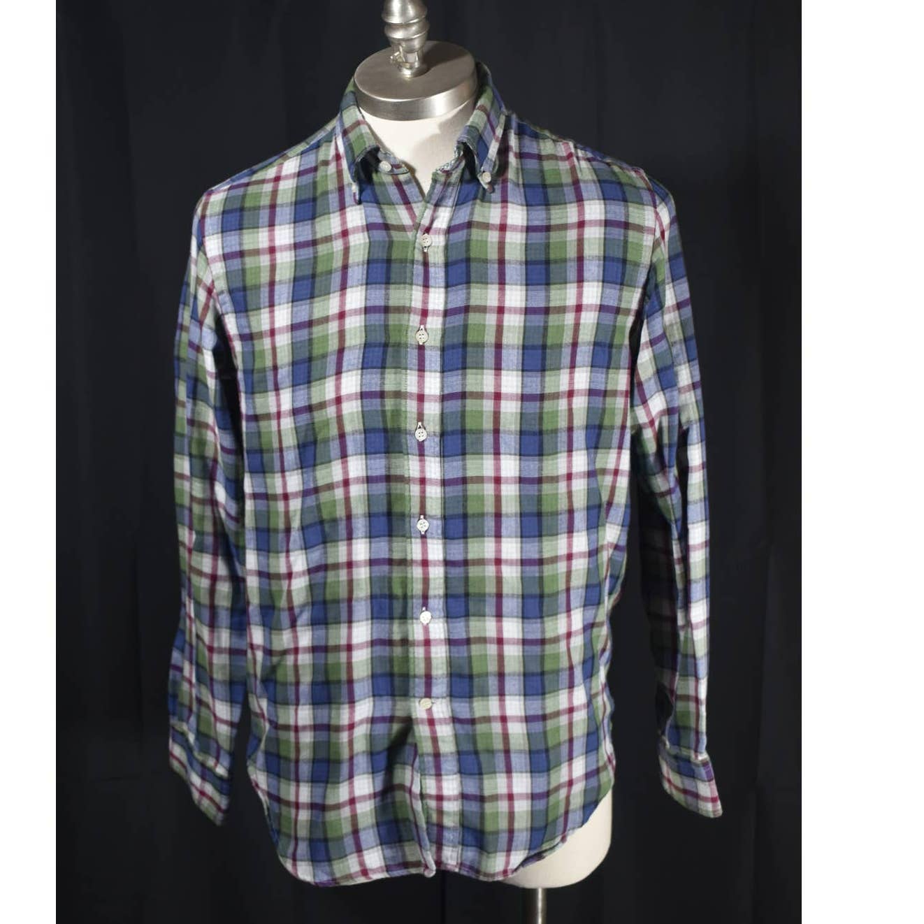 Barney's New York Green Blue Red Plaid Flannel Button Up Shirt - S