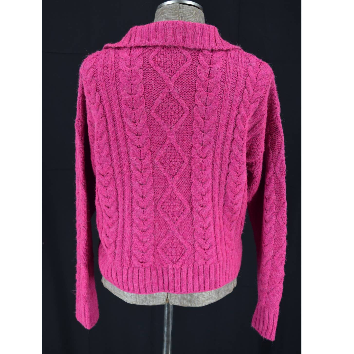 Anthropologie Pink Zip Up Cable Knit Sweater - M