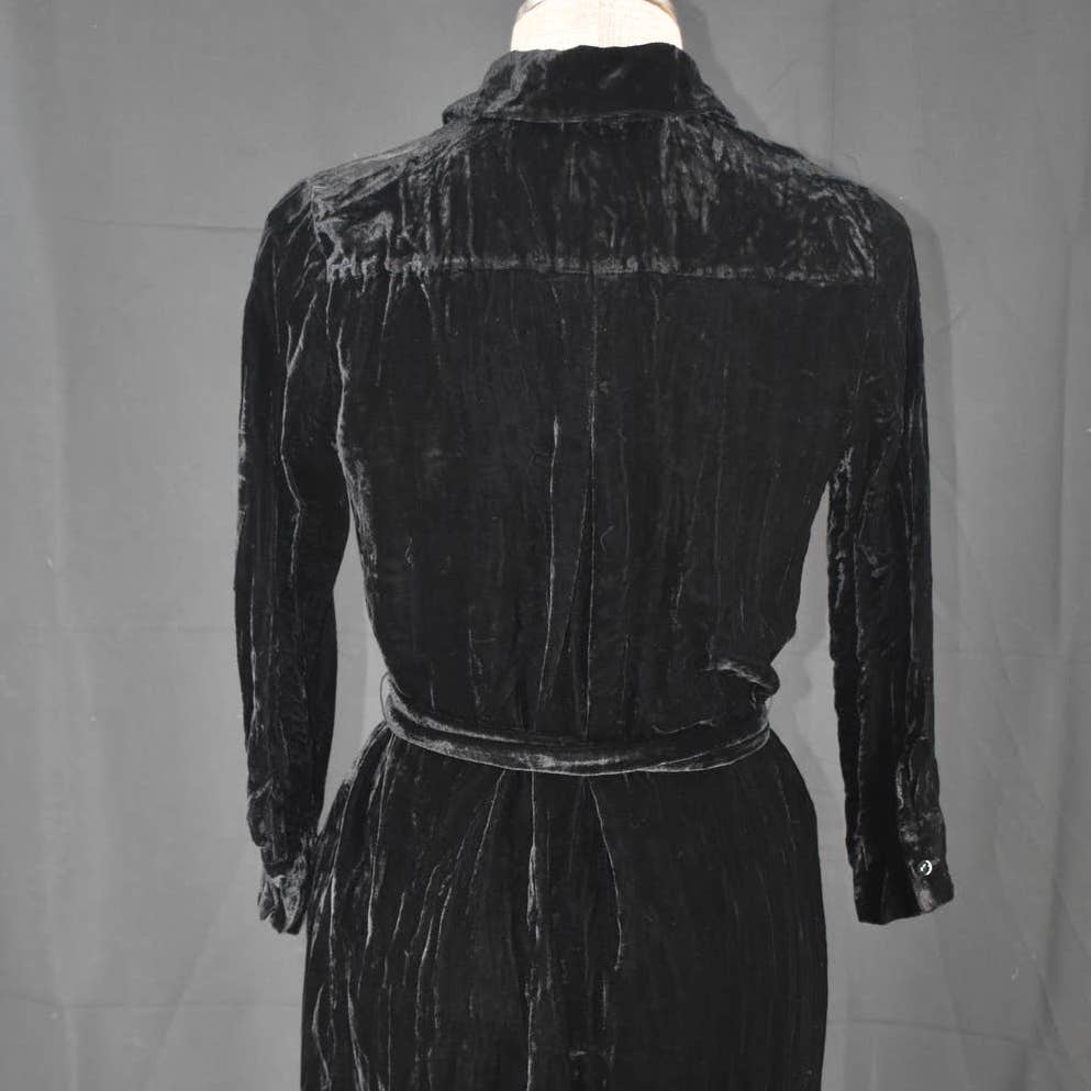 L'agence Long Sleeve Black Velvet Button Up Dress- XS