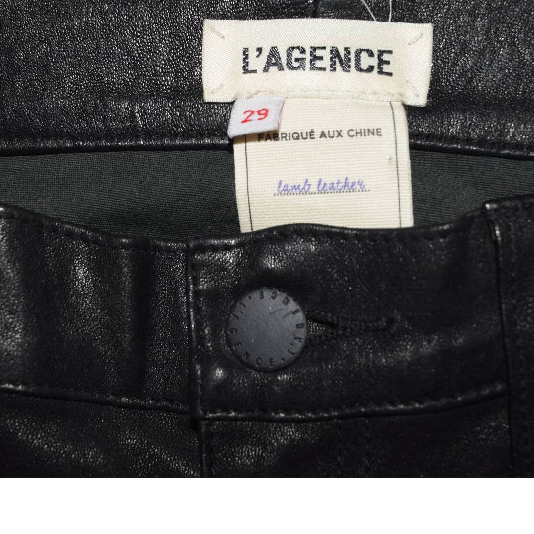 L'Agence Black Lamb Leather Jean Cut Zip Ankle Pants - 29