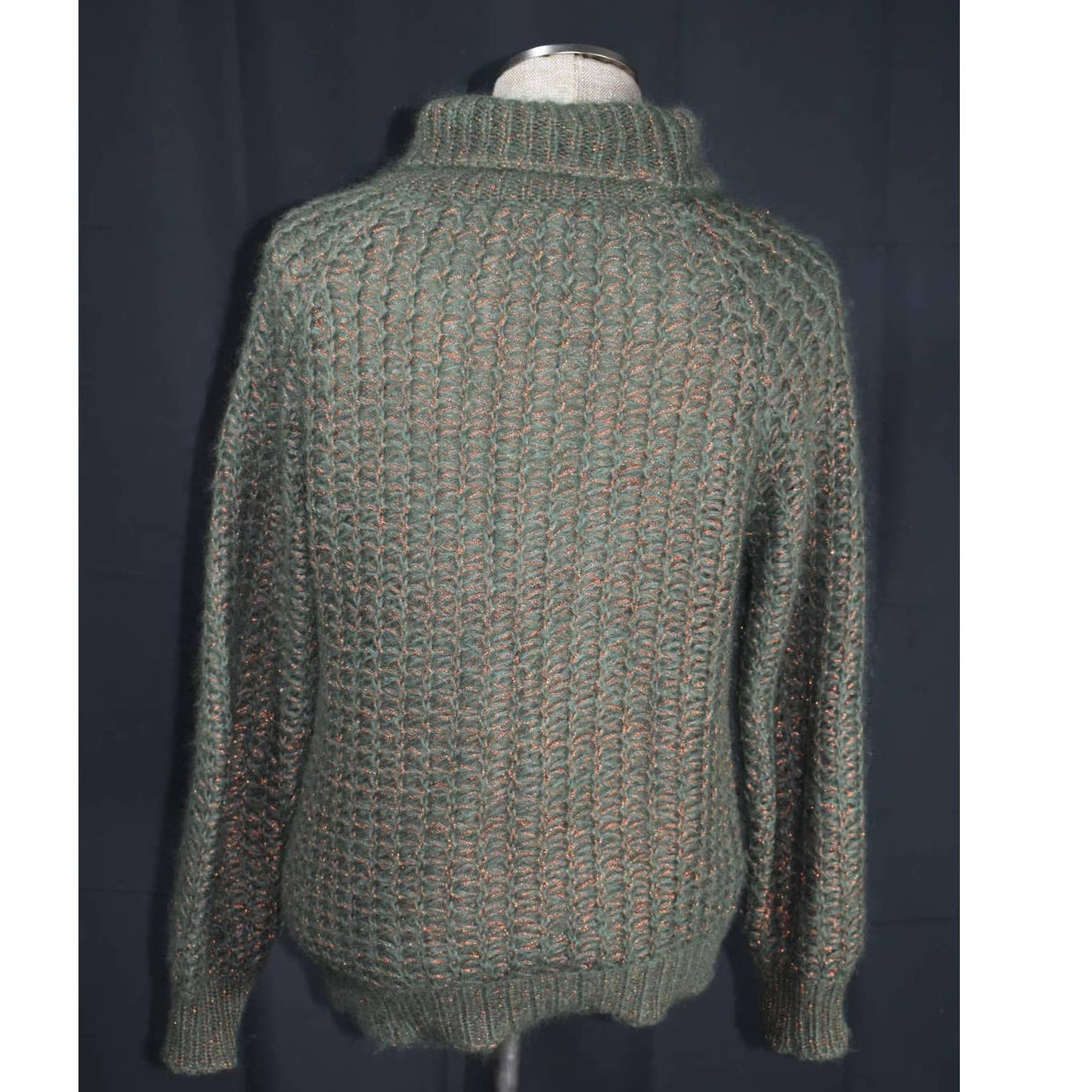 Vintage Theodore Turtleneck Green and Copper Knit Sweater - 42 / Medium